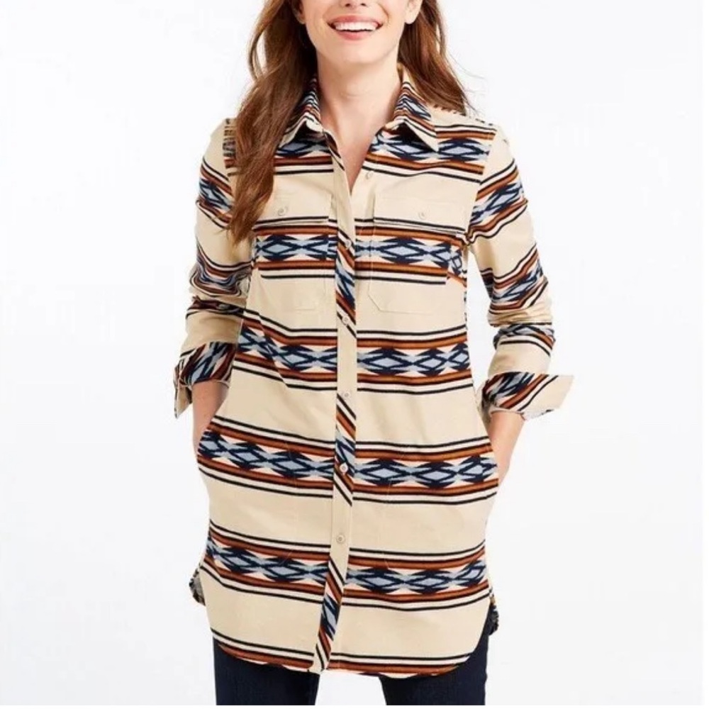 LL Bean Signature Chamois Cloth Tunic Size Large Southwest Print  Cabin core